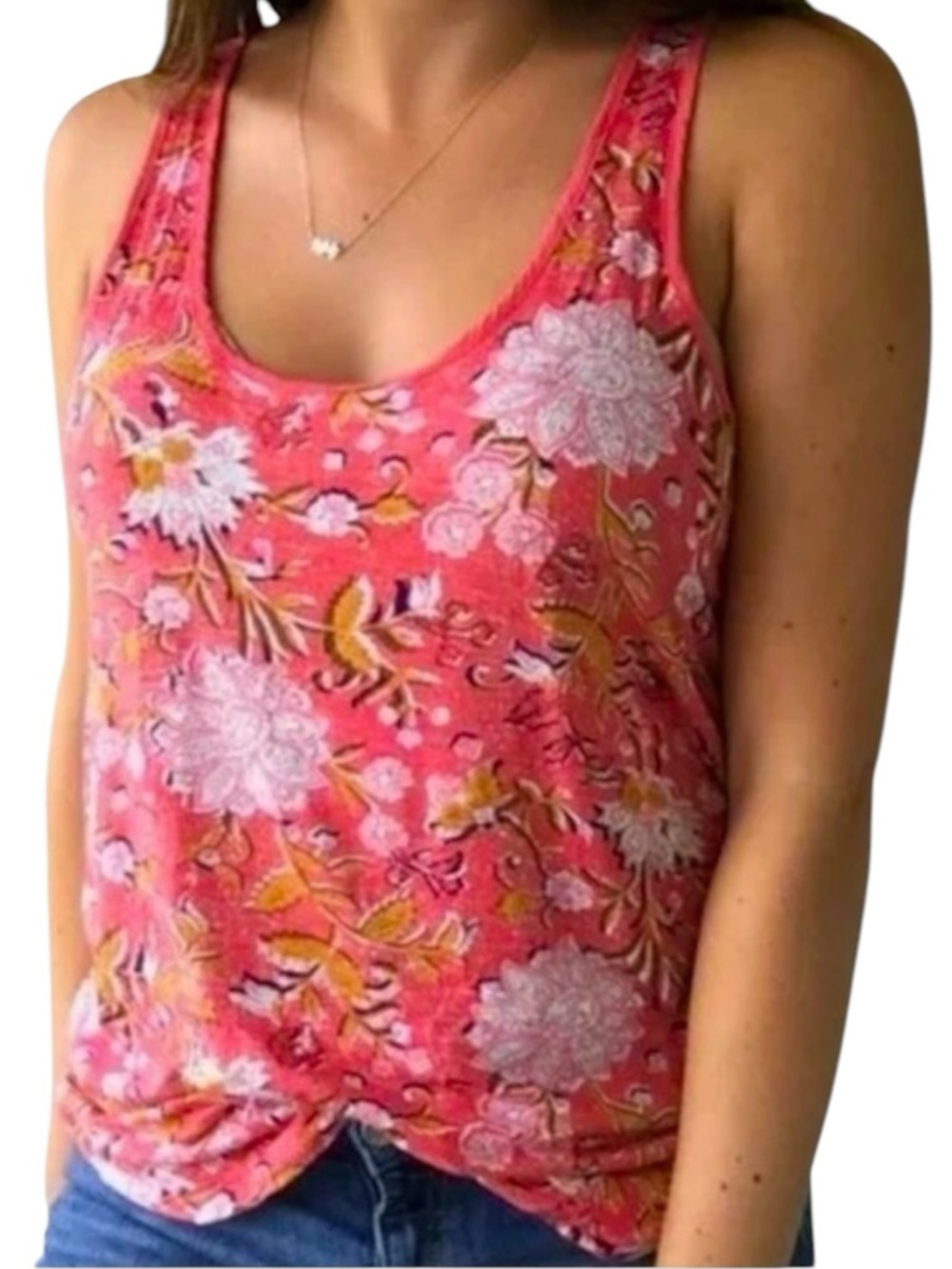Anthropologie Lilka | Tank Coral Pink Floral Sz M GUC
